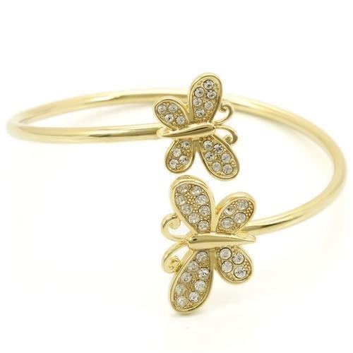 Alamode Gold Brass Bangle with Top Grade Crystal in Clear