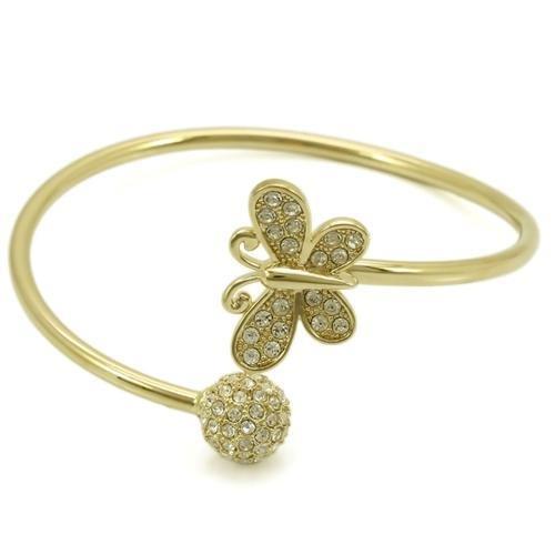 Alamode Gold Brass Bangle with Top Grade Crystal in Clear