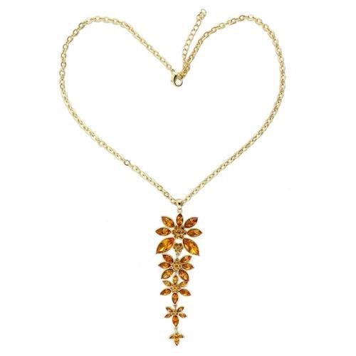 Alamode Gold Brass Chain Pendant with Top Grade Crystal in Topaz