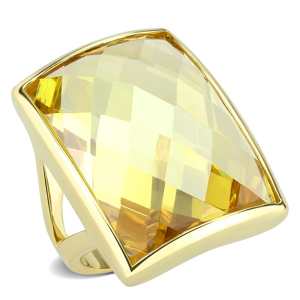 Alamode Gold Brass Ring with AAA Grade CZ in Topaz