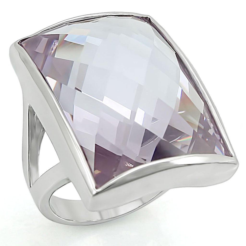 Alamode Rhodium Brass Ring with AAA Grade CZ in Light Amethyst