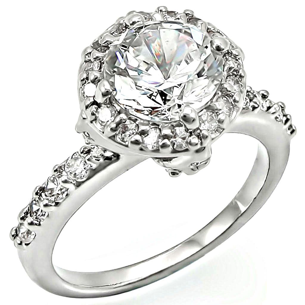 Alamode Rhodium Brass Ring with AAA Grade CZ in Clear