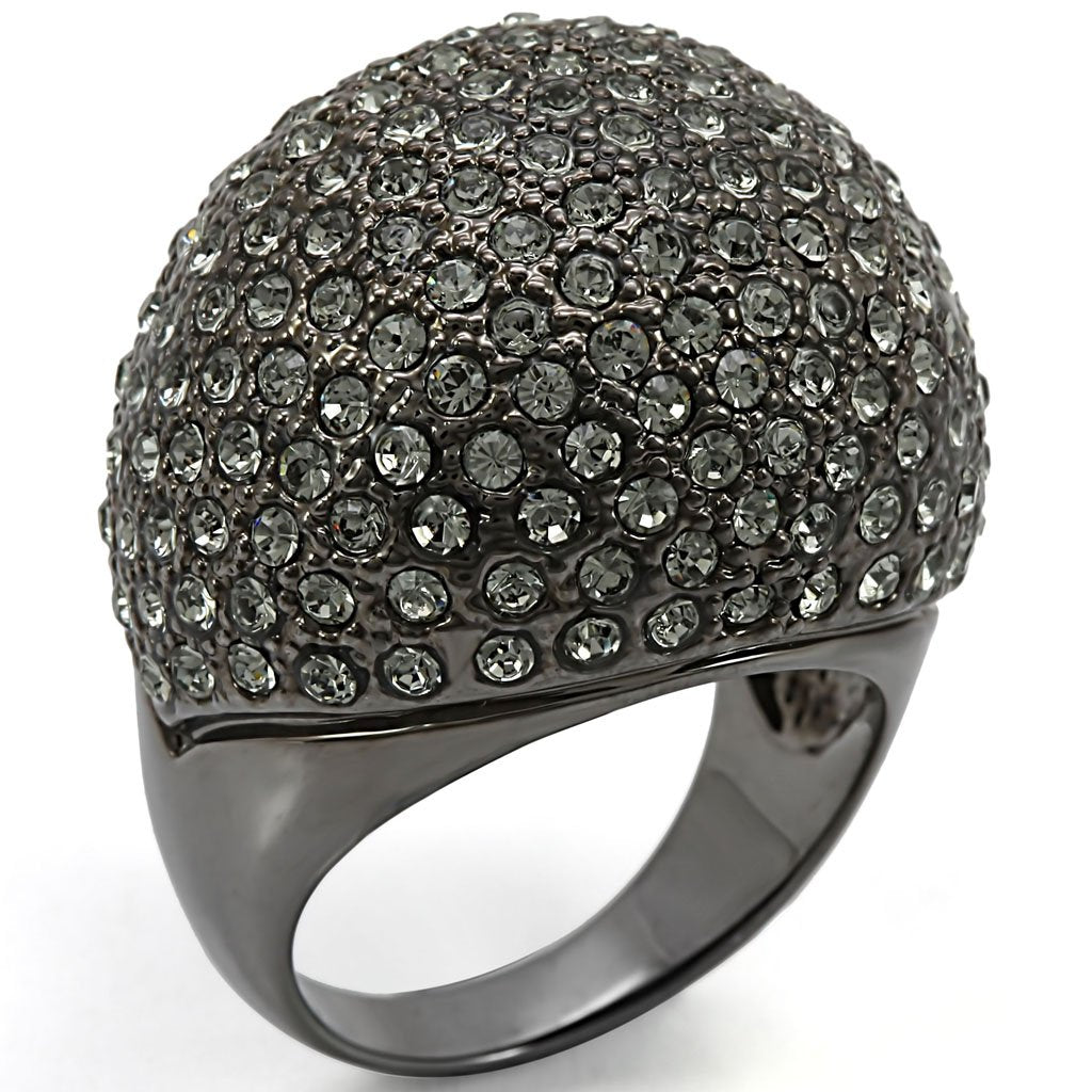 Alamode Ruthenium Brass Ring with Top Grade Crystal in Black Diamond