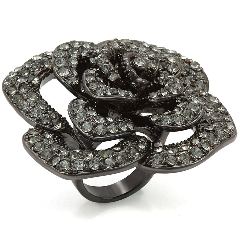 Alamode Ruthenium Brass Ring with Top Grade Crystal in Black Diamond