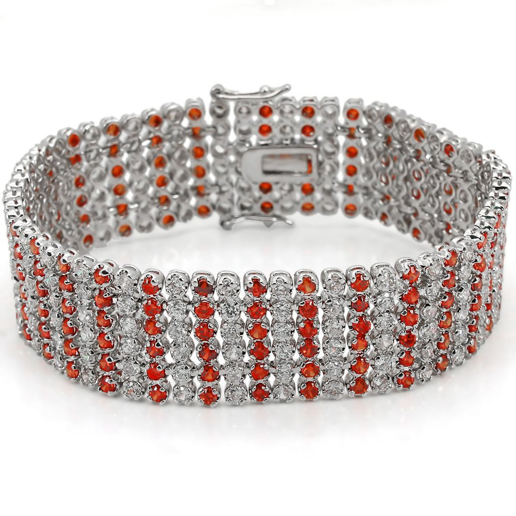 Alamode Rhodium Brass Bracelet with AAA Grade CZ in Orange