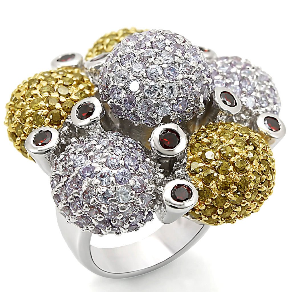 Alamode Reverse Two-Tone Brass Ring with AAA Grade CZ in Garnet