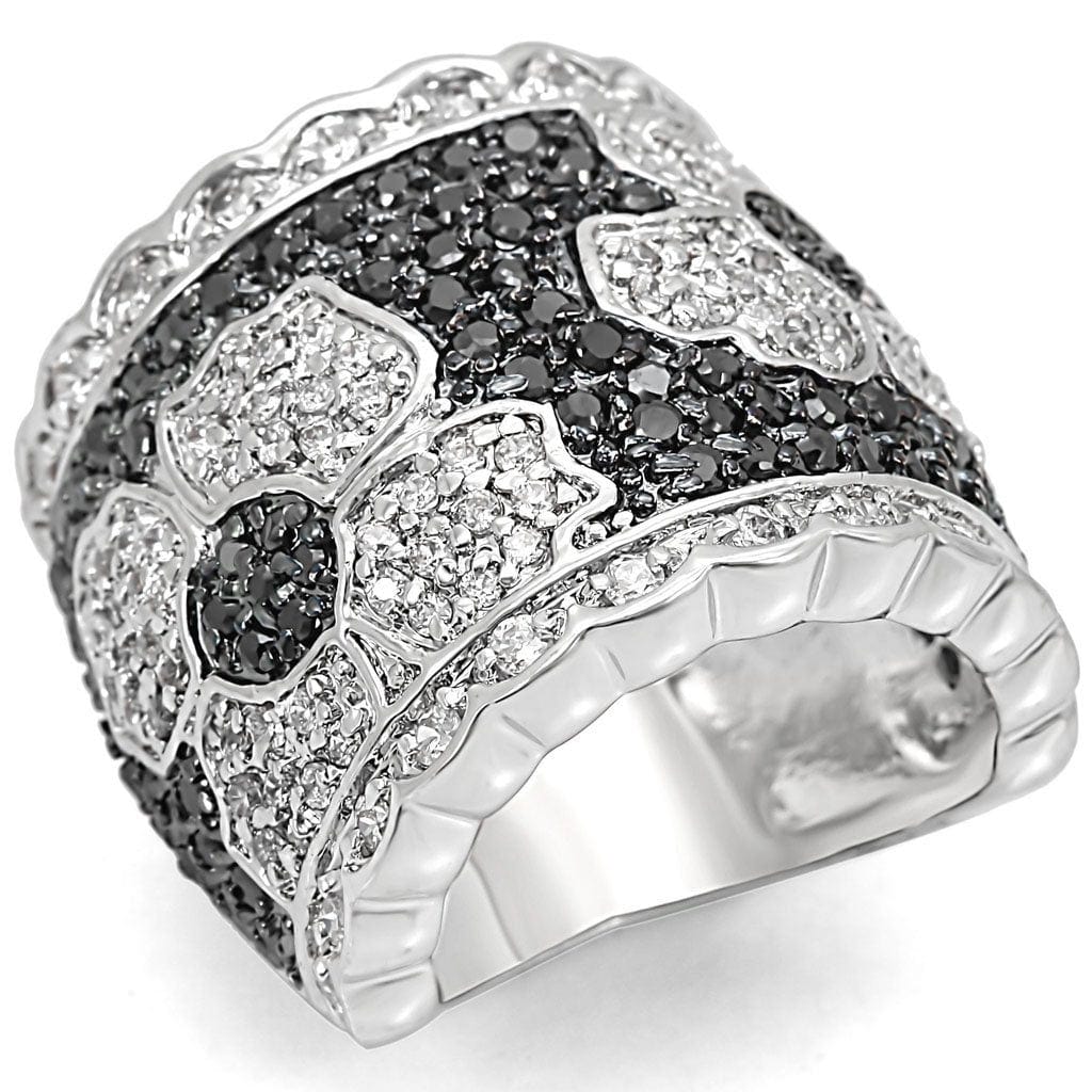 Alamode Rhodium + Ruthenium Brass Ring with AAA Grade CZ in Clear - Alamode