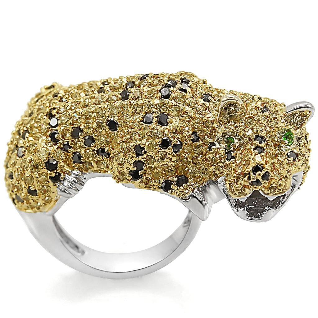 Alamode Reverse Two-Tone Brass Ring with AAA Grade CZ in Topaz