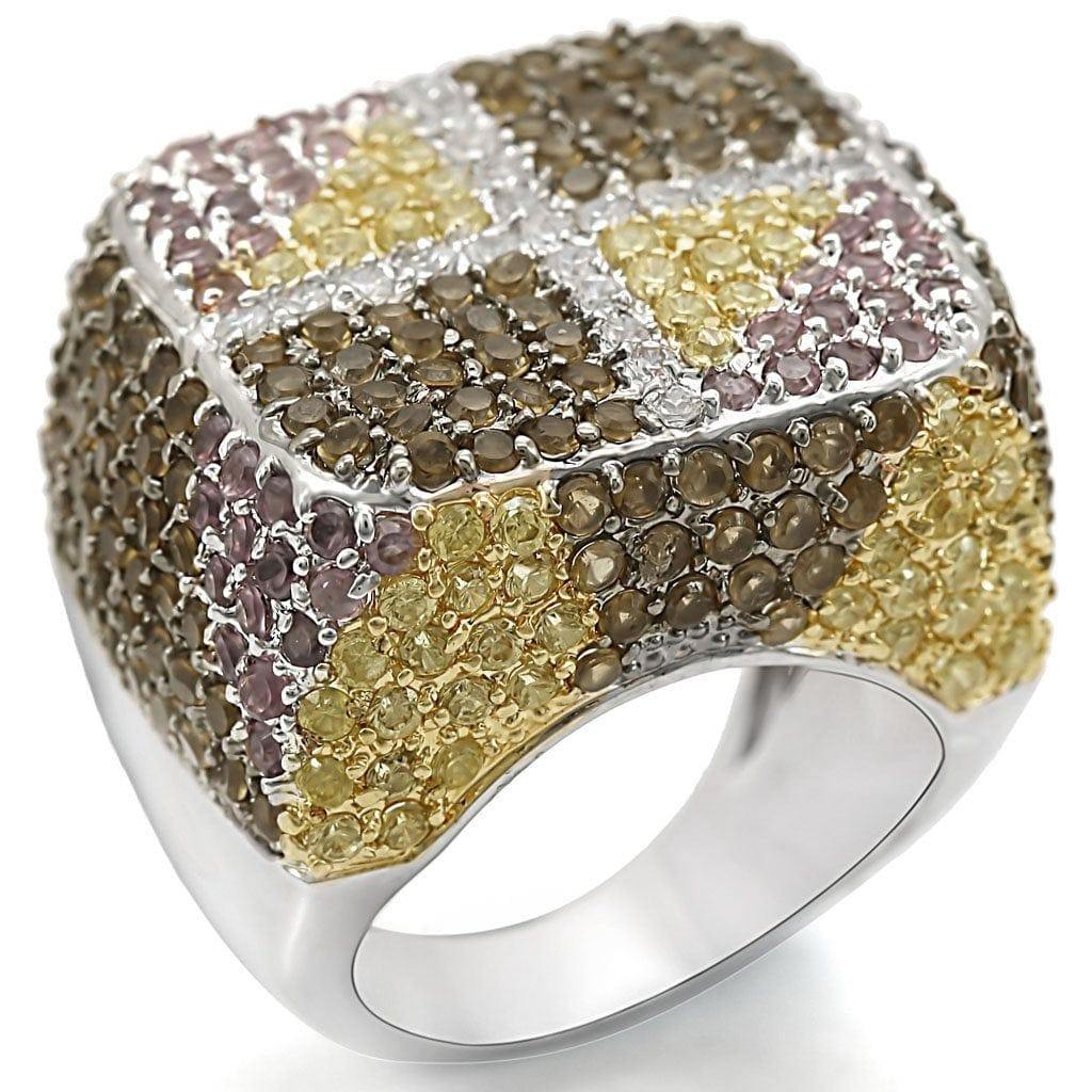 Alamode Rhodium+Gold+ Ruthenium Brass Ring with AAA Grade CZ in Multi Color - Alamode