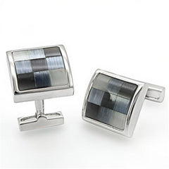 Alamode Rhodium Brass Cufflink with Semi-Precious Cat Eye in Multi Color