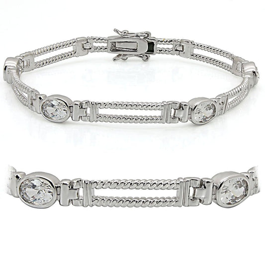 Alamode Rhodium Brass Bracelet with AAA Grade CZ in Clear - Alamode