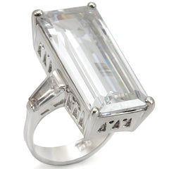 Alamode Rhodium Brass Ring with AAA Grade CZ in Clear