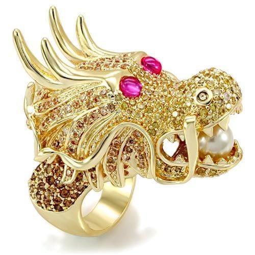 Alamode Imitation Gold Brass Ring with Synthetic Glass Bead in White