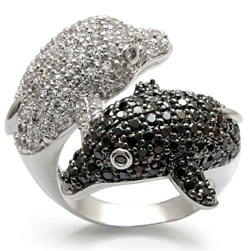 Alamode Rhodium + Ruthenium Brass Ring with AAA Grade CZ in Black Diamond