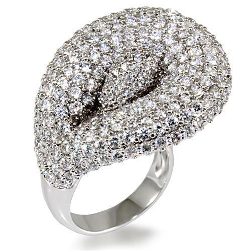 Alamode Rhodium Brass Ring with AAA Grade CZ in Clear