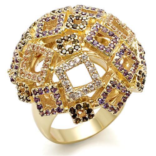 Alamode Imitation Gold Brass Ring with AAA Grade CZ in Multi Color