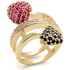 Alamode Imitation Gold Brass Ring with Synthetic Garnet in Ruby - Alamode