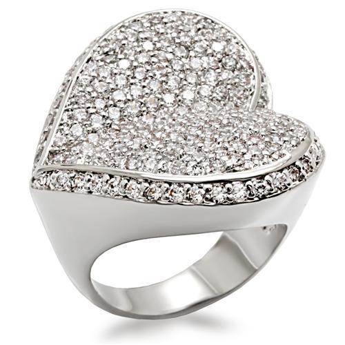 Alamode Rhodium Brass Ring with AAA Grade CZ in Clear