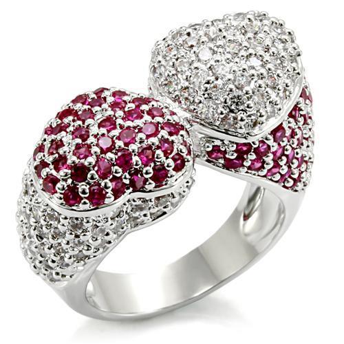 Alamode Rhodium Brass Ring with Synthetic Garnet in Ruby