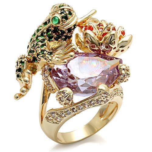 Alamode Imitation Gold Brass Ring with AAA Grade CZ in Light Amethyst - Alamode