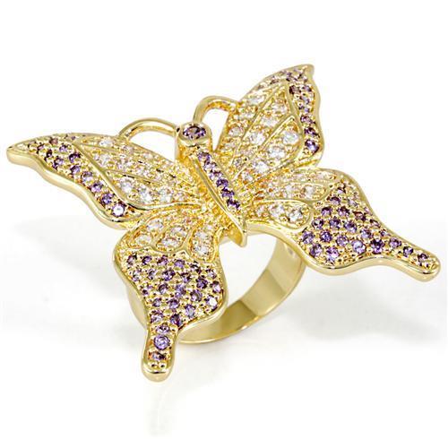 Alamode Imitation Gold Brass Ring with AAA Grade CZ in Tanzanite