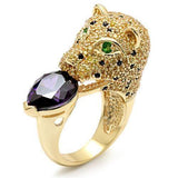 Alamode Imitation Gold Brass Ring with AAA Grade CZ in Amethyst - Alamode