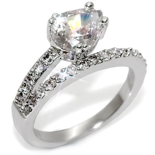 Alamode Rhodium Brass Ring with AAA Grade CZ in Clear