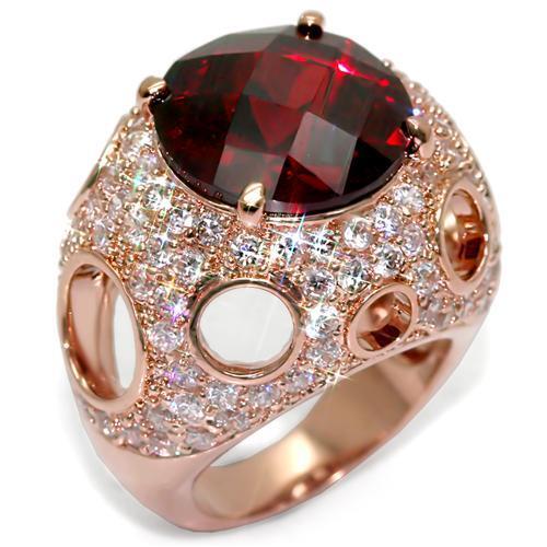 Alamode Rose Gold Brass Ring with AAA Grade CZ in Garnet - Alamode