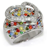 Alamode Rhodium Brass Ring with AAA Grade CZ in Multi Color