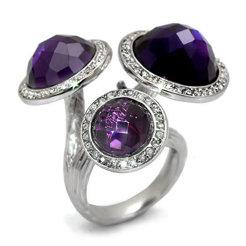 Alamode Rhodium Brass Ring with AAA Grade CZ in Amethyst