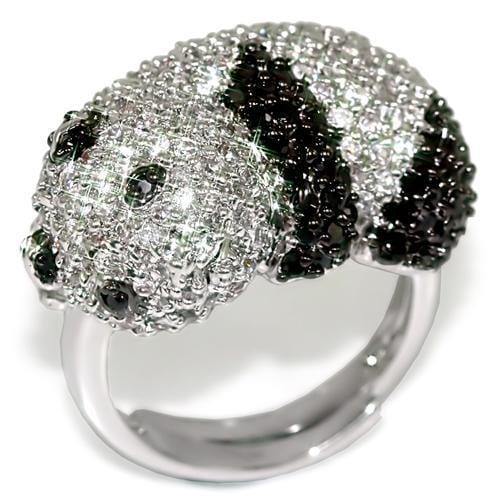 Alamode Rhodium + Ruthenium Brass Ring with AAA Grade CZ in Black Diamond - Alamode