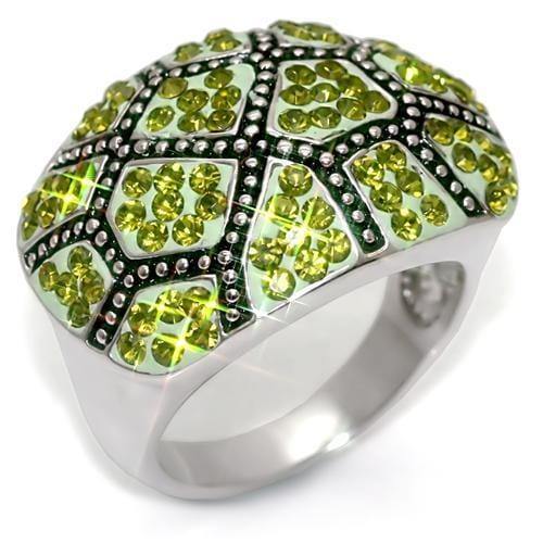 Alamode Rhodium Brass Ring with Top Grade Crystal in Olivine color - Alamode