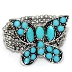 Alamode Rhodium Brass Ring with Synthetic Turquoise in Sea Blue - Alamode