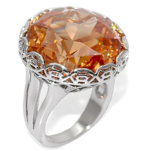 Alamode Rhodium Brass Ring with AAA Grade CZ in Champagne