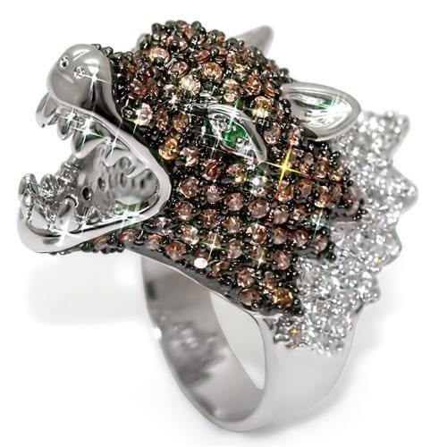 Alamode Rhodium + Ruthenium Brass Ring with AAA Grade CZ in Multi Color - Alamode