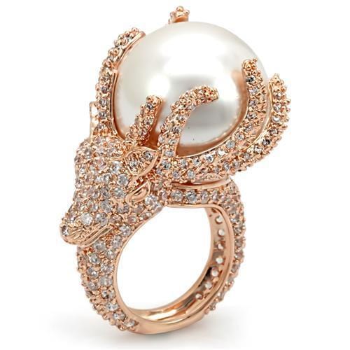 Alamode Rose Gold Brass Ring with Synthetic Pearl in White - Alamode