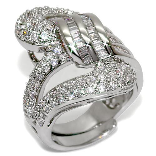 Alamode Rhodium Brass Ring with AAA Grade CZ in Clear