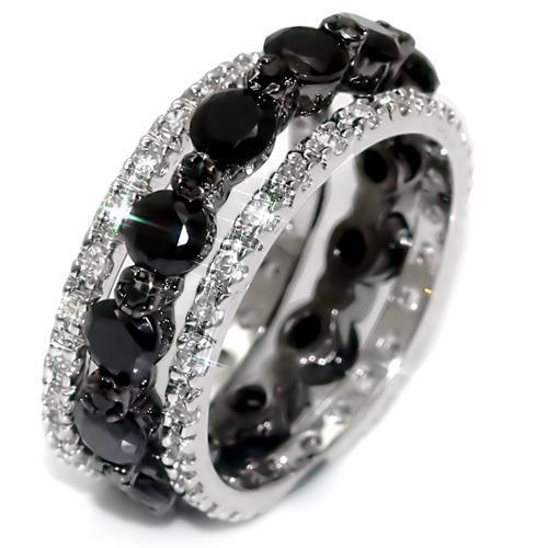 Alamode Rhodium + Ruthenium Brass Ring with AAA Grade CZ in Black Diamond