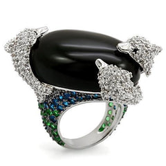 Alamode Rhodium + Ruthenium Brass Ring with AAA Grade CZ in Multi Color - Alamode