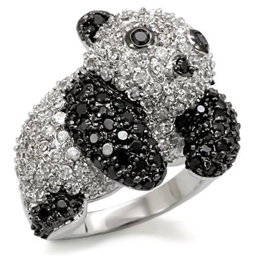 Alamode Rhodium + Ruthenium Brass Ring with AAA Grade CZ in Black Diamond