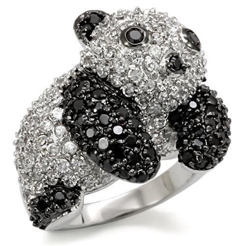 Alamode Rhodium + Ruthenium Brass Ring with AAA Grade CZ in Black Diamond - Alamode