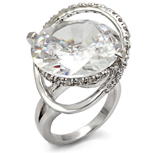 Alamode Rhodium Brass Ring with AAA Grade CZ in Clear