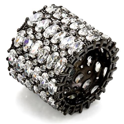 Alamode Ruthenium Brass Ring with AAA Grade CZ in Clear - Alamode