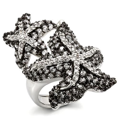 Alamode Rhodium + Ruthenium Brass Ring with AAA Grade CZ in Clear - Alamode