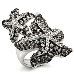 Alamode Rhodium + Ruthenium Brass Ring with AAA Grade CZ in Clear - Alamode