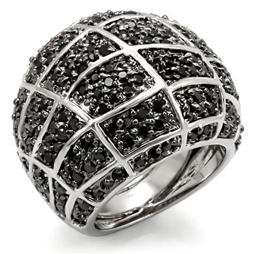 Alamode Rhodium + Ruthenium Brass Ring with AAA Grade CZ in Black Diamond