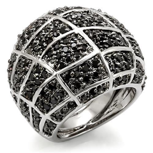 Alamode Rhodium + Ruthenium Brass Ring with AAA Grade CZ in Black Diamond - Alamode