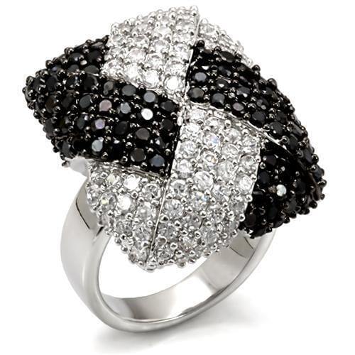 Alamode Rhodium + Ruthenium Brass Ring with AAA Grade CZ in Black Diamond - Alamode