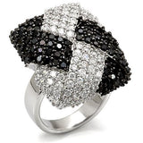 Alamode Rhodium + Ruthenium Brass Ring with AAA Grade CZ in Black Diamond