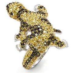 Alamode Gold+Ruthenium Brass Ring with AAA Grade CZ in Multi Color